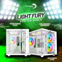eDragon Light Fury EG-1116 White Midtower PC Case with 3x ARGB Case controlled Fans