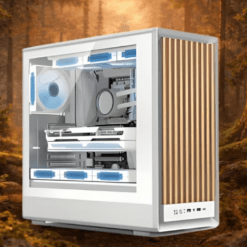 AMS Forest ATX White PC Case with Real Wood Front with 3x ARGB Fans (White)
